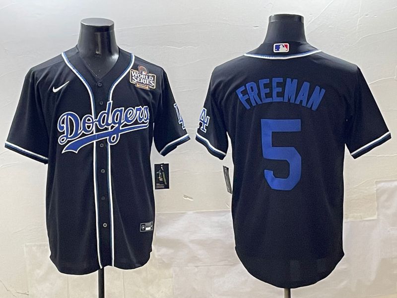 Men 2025 Los Angeles Dodgers #5 Freeman Black Three generations Fashion Nike MLB Jersey style 4